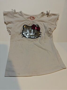 Hello Kitty White Sequin Graphic Girls Tee